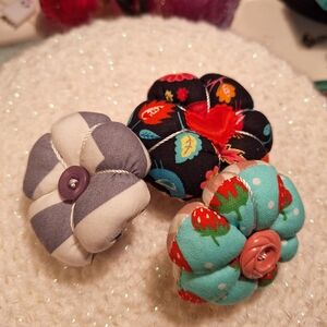 Set of Three Floral Flower Fabric Pincushions New